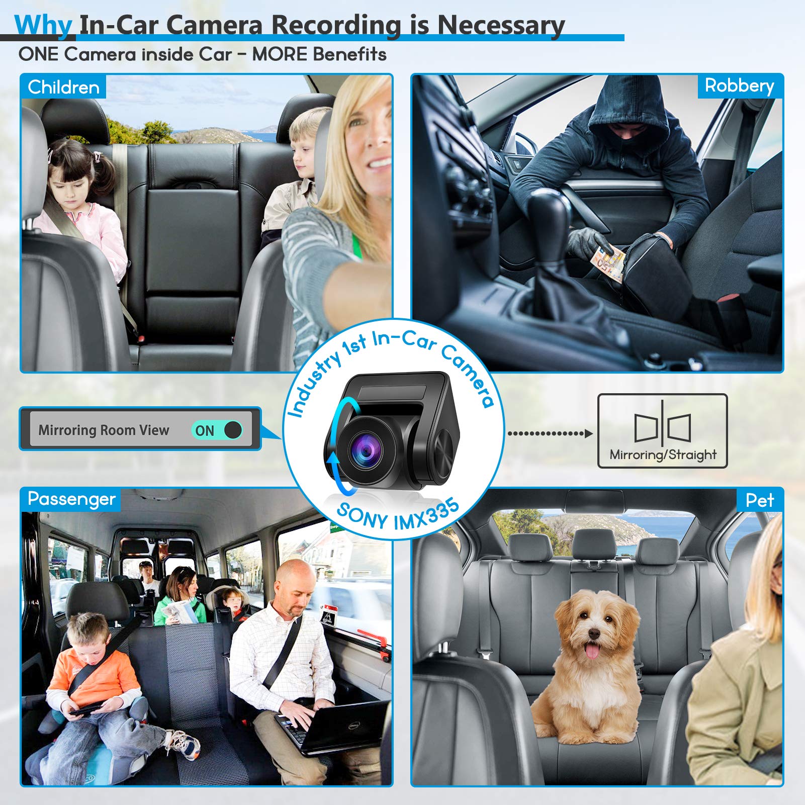 Pormido Triple Mirror Dash Cam 12' With Detached Front And In Car Camera,Waterproof Backup Rear View Dashcam Anti Glare 1296P Ips Touch Screen With Sony Sensor,Starvis Night Vision,Gps,Parking Assist